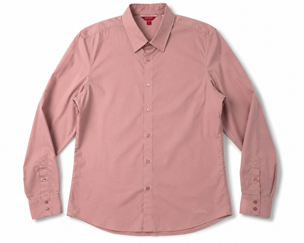 GUESS Men's Dusty Pink Button Up Shirt Long Sleeve Collared Casual Size Large